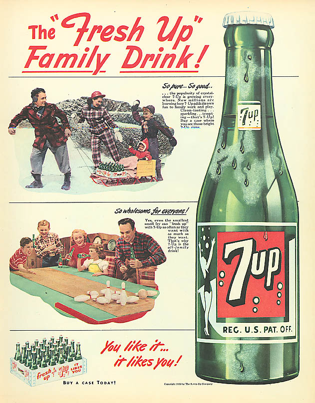 Image for Fresh Up 1950 7up ad tabletop bowling sledding