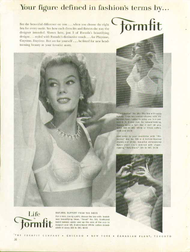 1957 vintage Lingerie AD FORMFIT LIFE BRAS 3 Styles shown