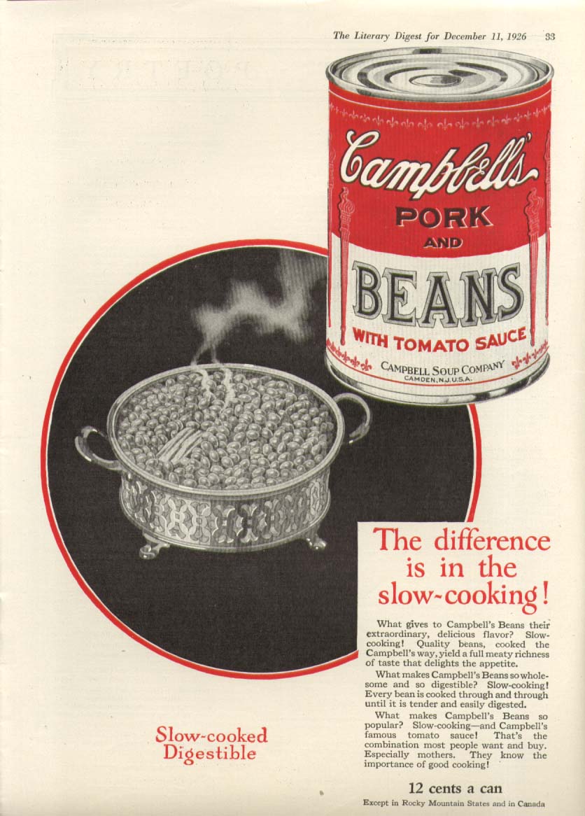 Image for Difference Slow-Cooking Campbell Pork Bean Soup ad 1926
