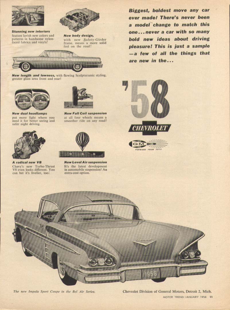 Chevrolet Impala Sport Coupe Sculptramatic ad 1958 | eBay