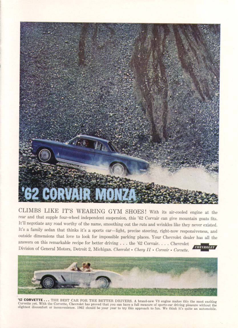 Image for Climbs like gym shoes Corvair & Corvette ad 1962