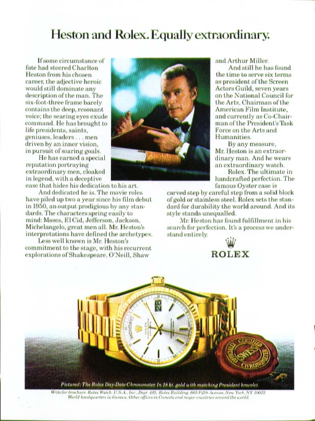 Image for Charlton Heston & Rolex Equally extraordinary ad 1981