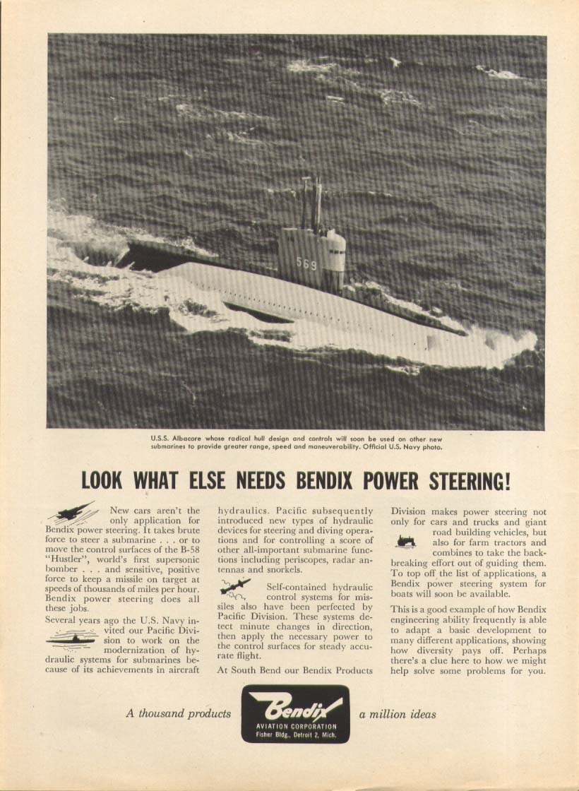 Image for AGS-569 Sub Albacore Bendix Power Steering ad 1958