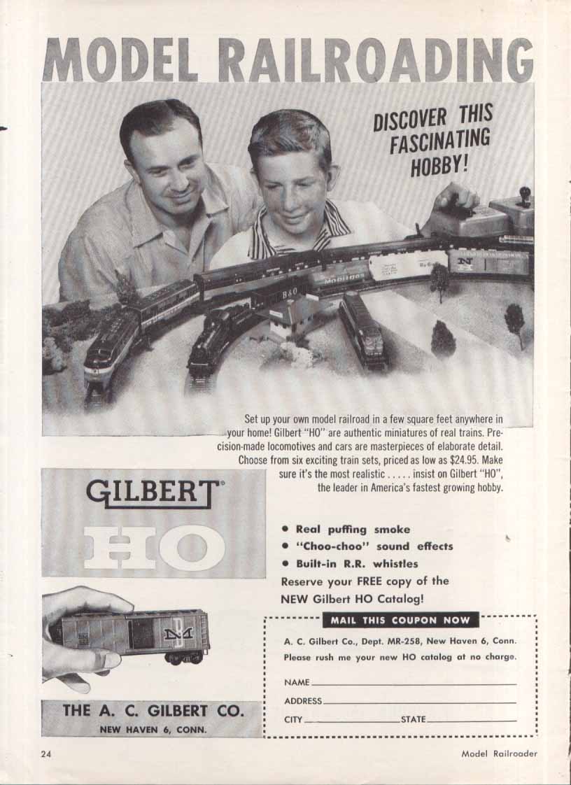 Image for Gilbert HO Model Railroad electric train ad 1958