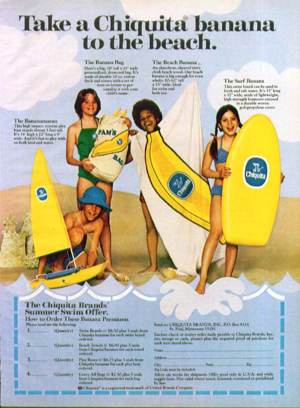 Image for Take a Chiquita banana to the beach offer ad 1978.