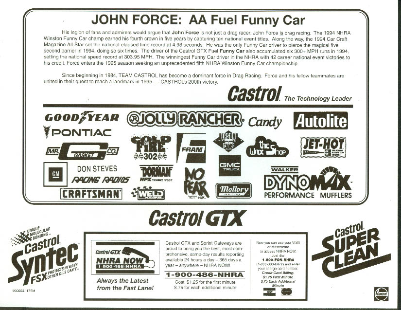 John Force Castrol Jolly Rancher AA Fuel Funny Car NHRA Print 1995