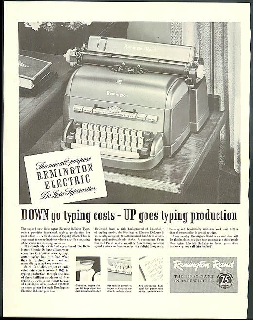 Image for Down go typing costs up goes production Remington Rand Typewriter ad 1948