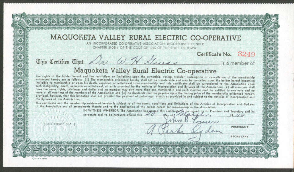 maquoketa-valley-rural-electric-co-operative-member-certificate-1944-ia