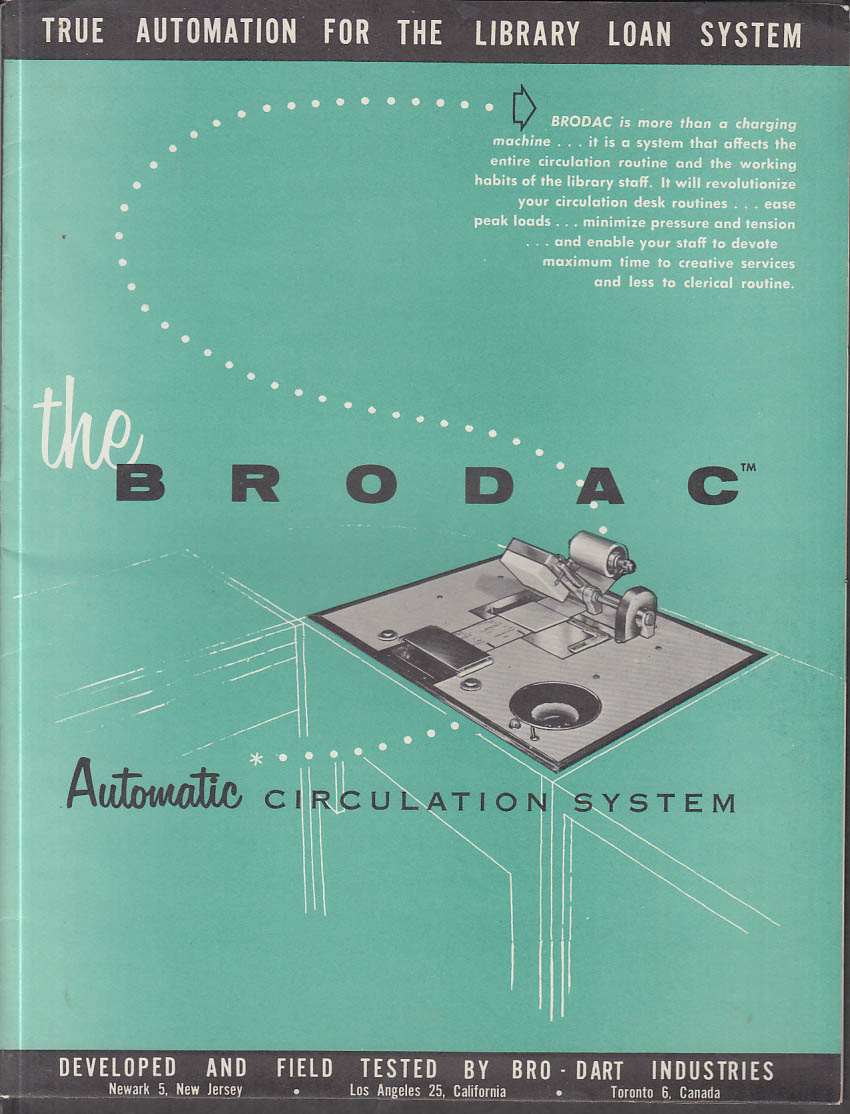 Bro-Dart Brodac Automatic Library Book Circulation System sales folder 1950s