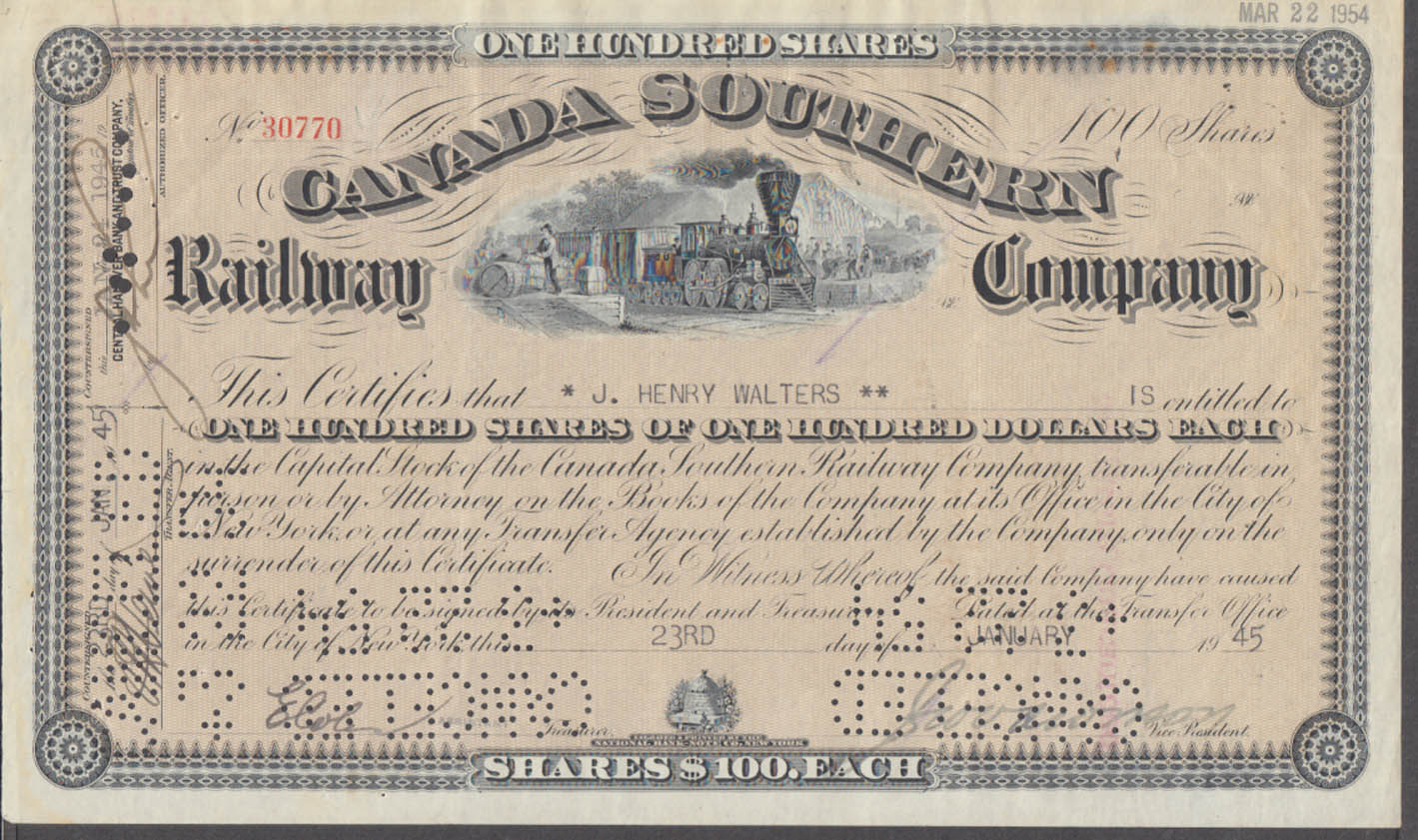 Canada Southern Railway Company Stock Certificate 