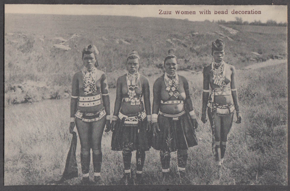 Four Topless Zulu Women With Bead Decoration South Africa Postcard 1920s