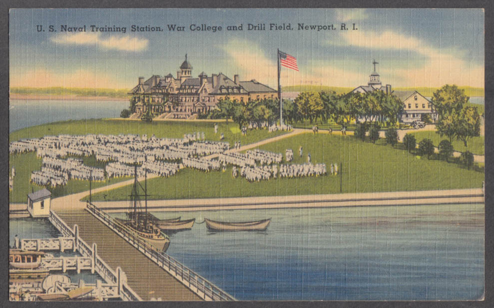 Us Naval Training Station War College Drill Field Newport Ri Postcard 1943