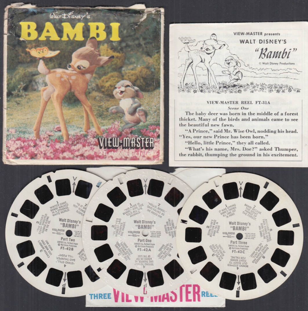 Walt Disney's Bambi View-Master set of 3 reels, folder & envelope 1956