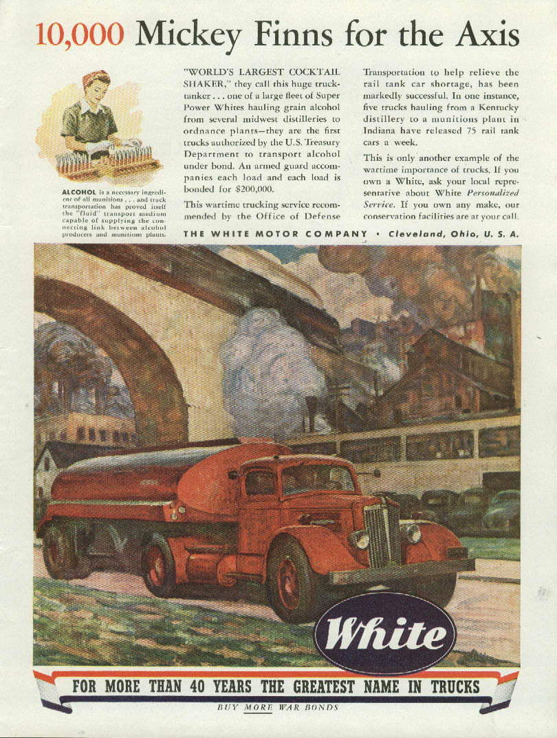 Image for 10,000 Mickey Finns for the Axis White Grain Alcohol Tank Truck ad 1944