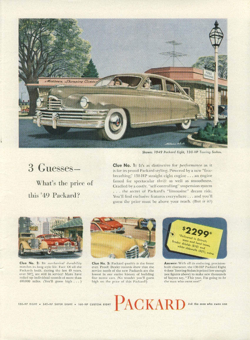 Image for 3 Guesses what's the price of this Packard 8 Touring Sedan? Ad 1949 NY