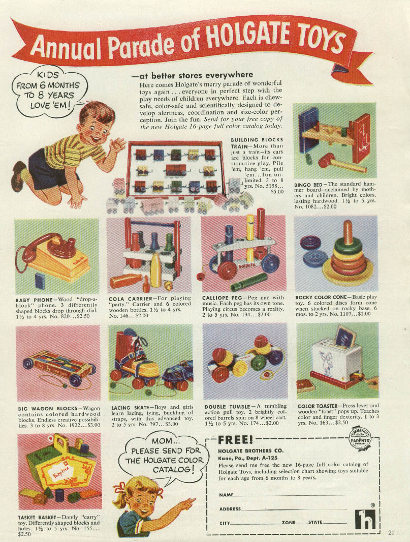 Image for Annual Parade of Holgate Toys MAGAZINE ad 1955 Cola Carrier Tasket Basket ++