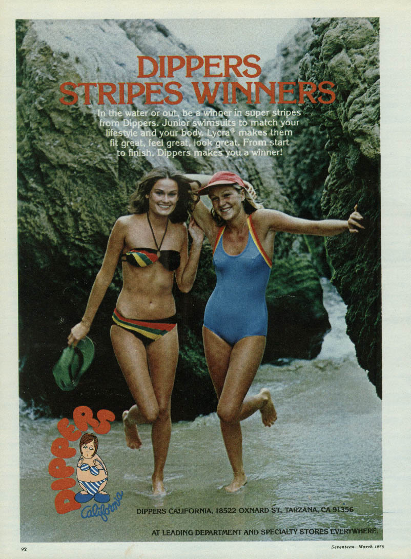 Image for A Winner in super stripes Dippers Stripes Winners swimsuit ad 1978
