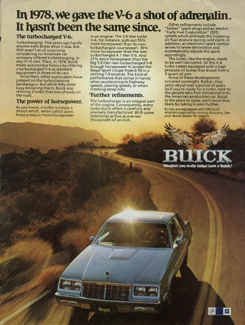 Image for A shot of adrenalin - Buick Regal Sport Coupe Turbocharged V-6 ad 1982