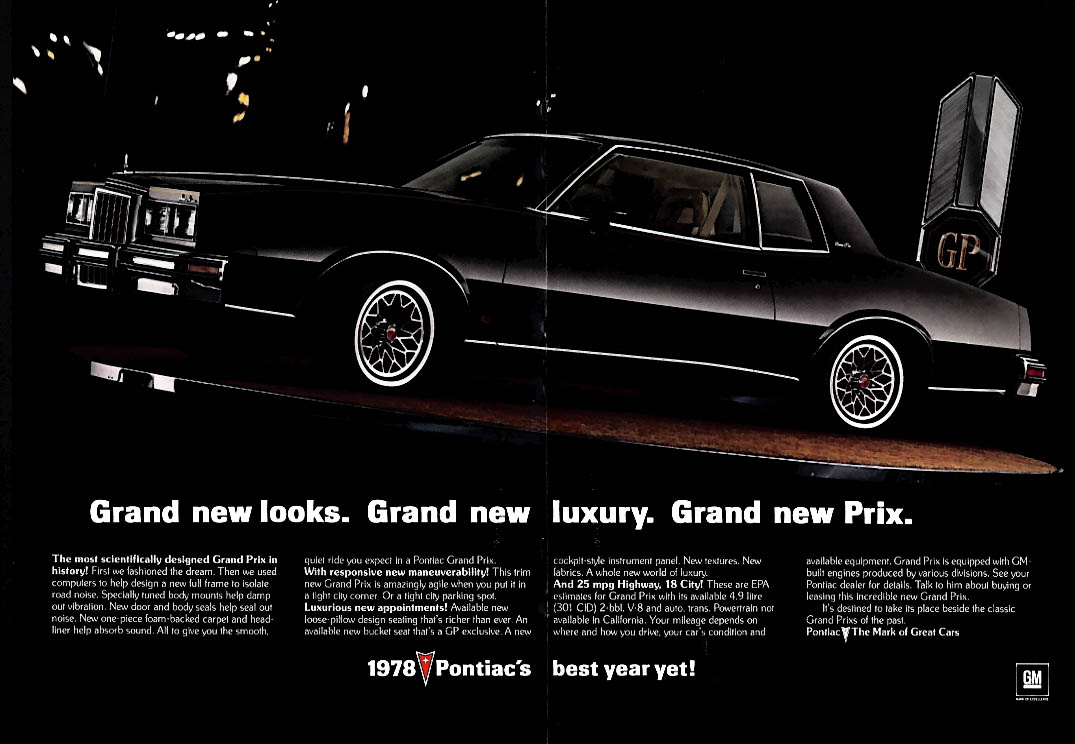 1978 Pontiac Grand Prix New Looks New Luxury Original Print Ad 8.5 x 11" 