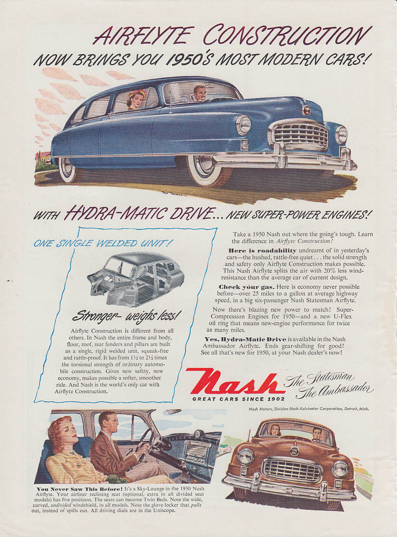 Image for Airflyte Construction & Hydra-Matic Drive - Nash Statesman Ambassador ad 1950 T