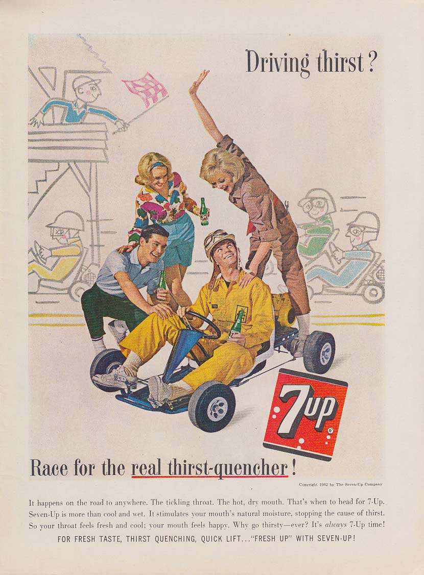 Image for Driving thirst? Race for 7-up thirst-quencher ad 1962 go-kart AG