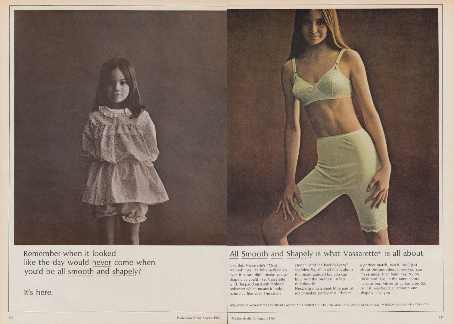All Smooth and Shapely is what Vassarette is all about Most Natural Bra ad  1967