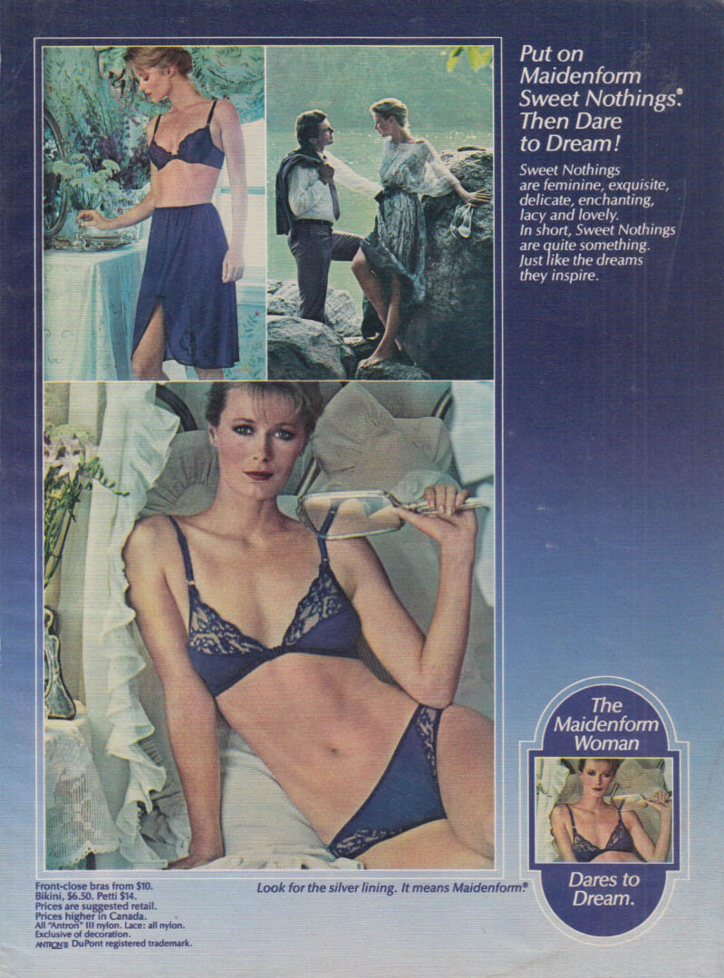 Put on Maidenform Sweet Nothings Then Dare to Dream! Bra & panty Ad 1984