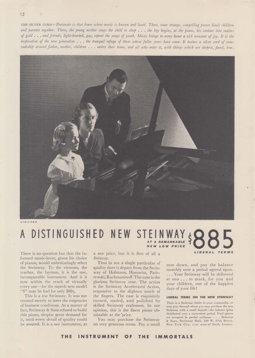 Image for A Distinuished New Steinway Piano ad 1936 Steichen photo NY