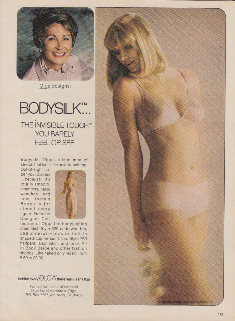 The Invisible Touch you barely feel or see Olga Bodysilk Bra & Panties ad  1980