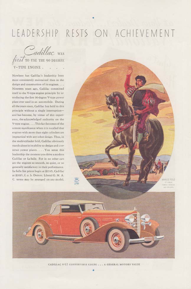 Image for 1st to use a 90 degree V-type engine Cadillac V-12 Convertible Coupe ad 1933 NG