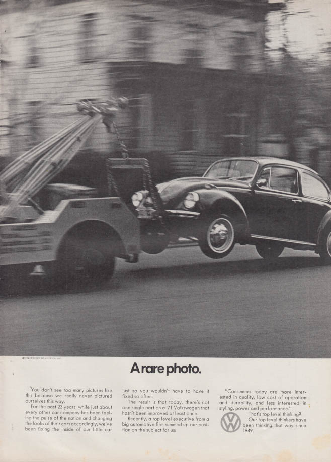 Image for A rare photo. Volkwagen being towed ad 1971 NY