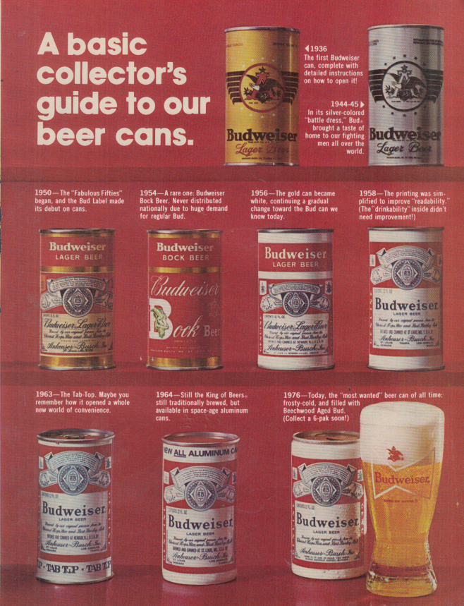 Image for A basic collector's guide to our beer cans Budweiser Beer ad 1976 C&D