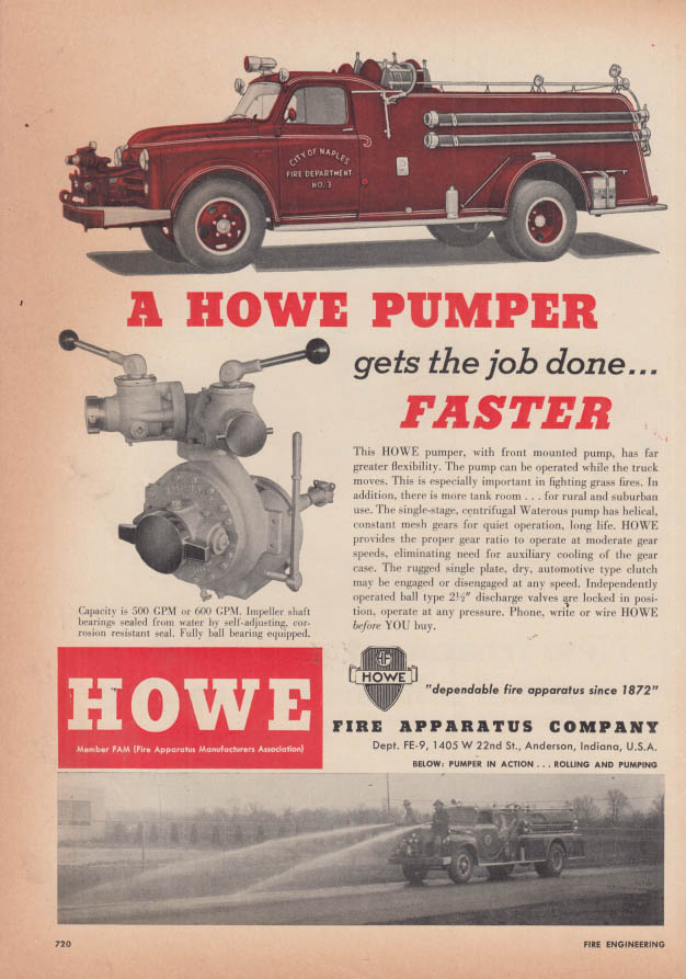 Image for A Howe Pumper fire truck gets the job done faster Naples FL ad 1956