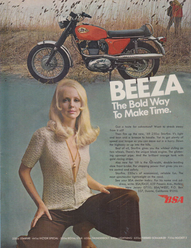 Image for Beeza - The Bold Way to Make Time - BSA 250cc Starfire Motorcycle ad 1969 HR