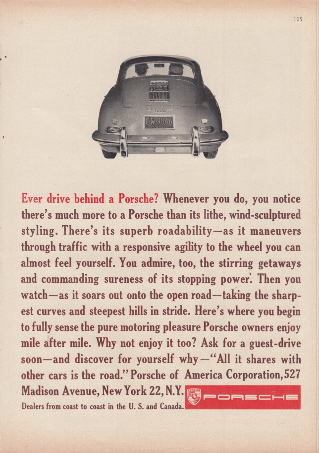 Image for Ever drive behind a Porsche? Ad 1961 NY