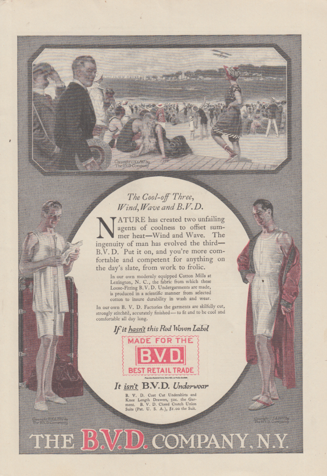 The Cool-Off Three - Wind, Wave and BVD Men's Underwear ad 1917 Am