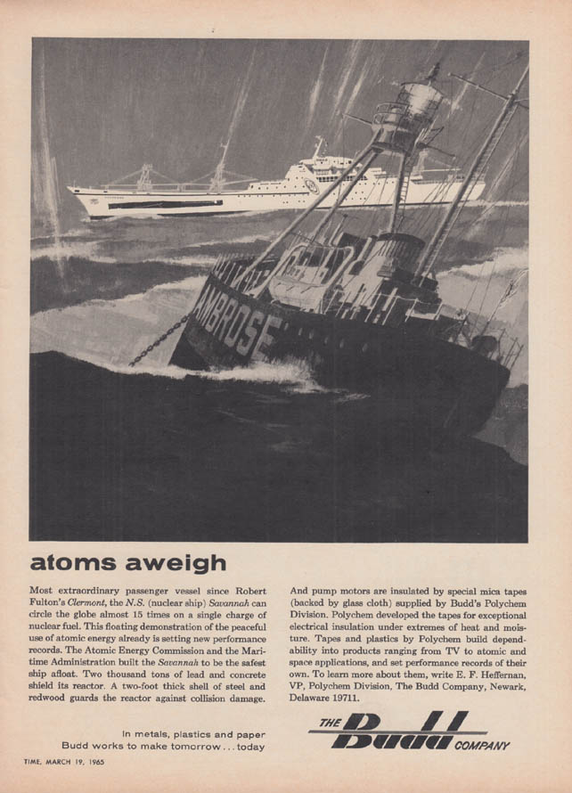 Image for Atoms Aweigh - Nuclear ship N S Savannah - Budd ad 1965 T