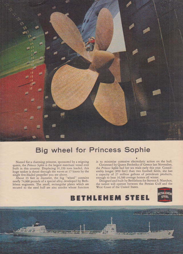Image for Big Wheel propeller for tanker S S Princess Sophie - Bethelehem Steel ad 1959 T