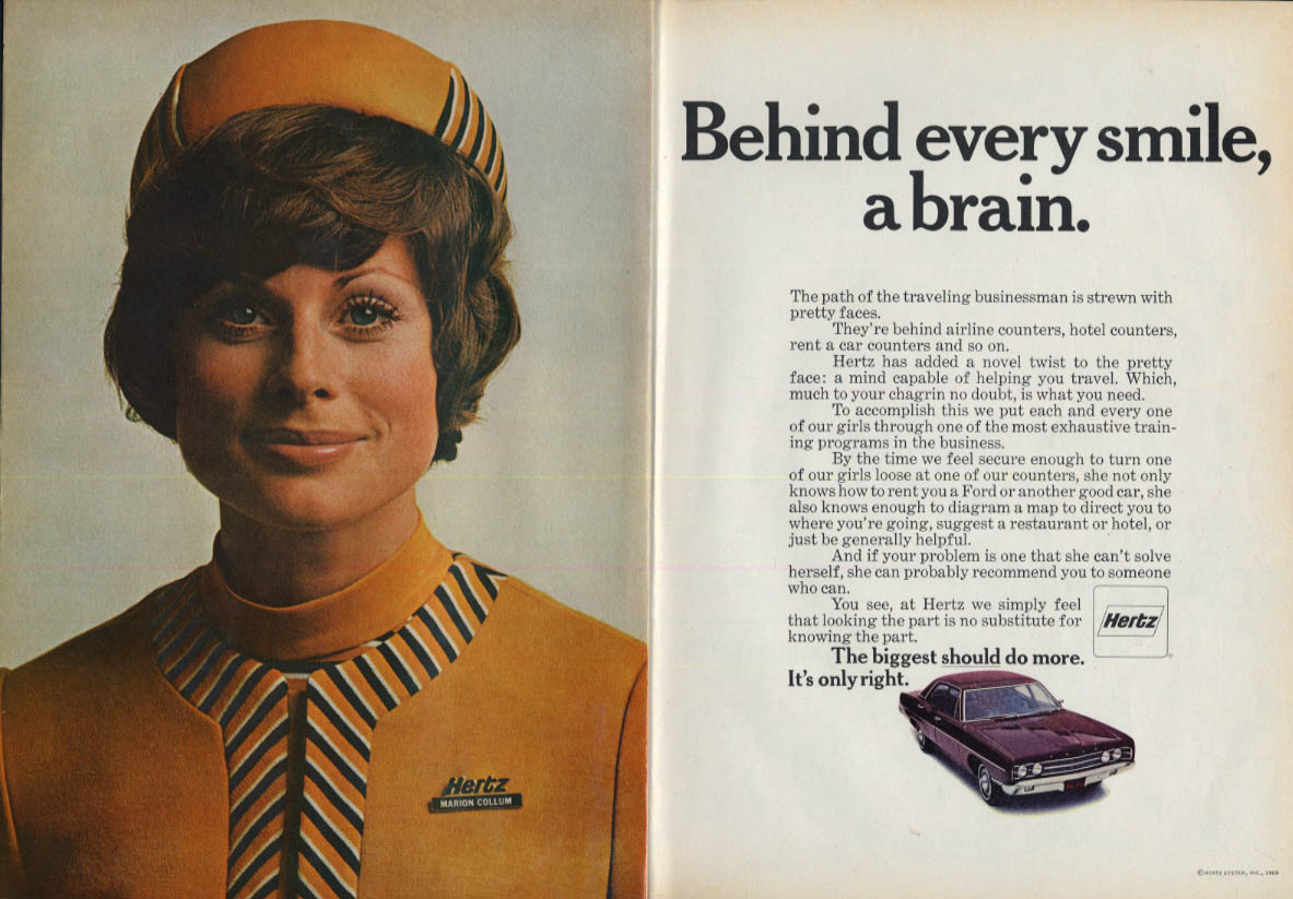 Behind every smile, a brain Hertz Girl ad 1969 Marion Collum T