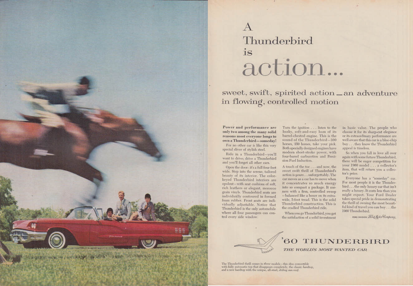 Image for A Ford Thunderbird Convertible is Action - sweet swift action ad 1960 NY