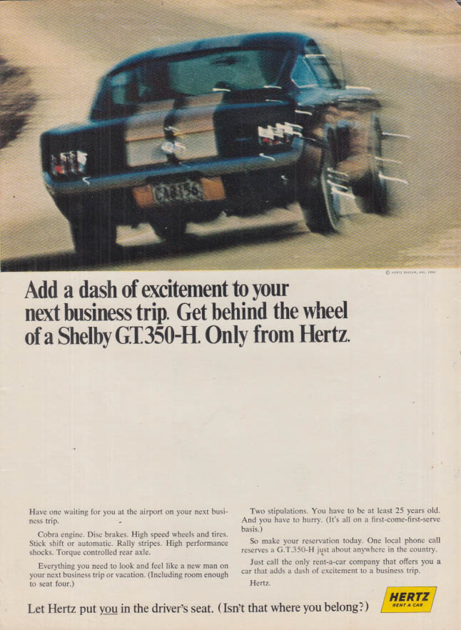 Image for A dash of excitement to your business trip Shelby GT 350-H Hertz ad 1966 SI