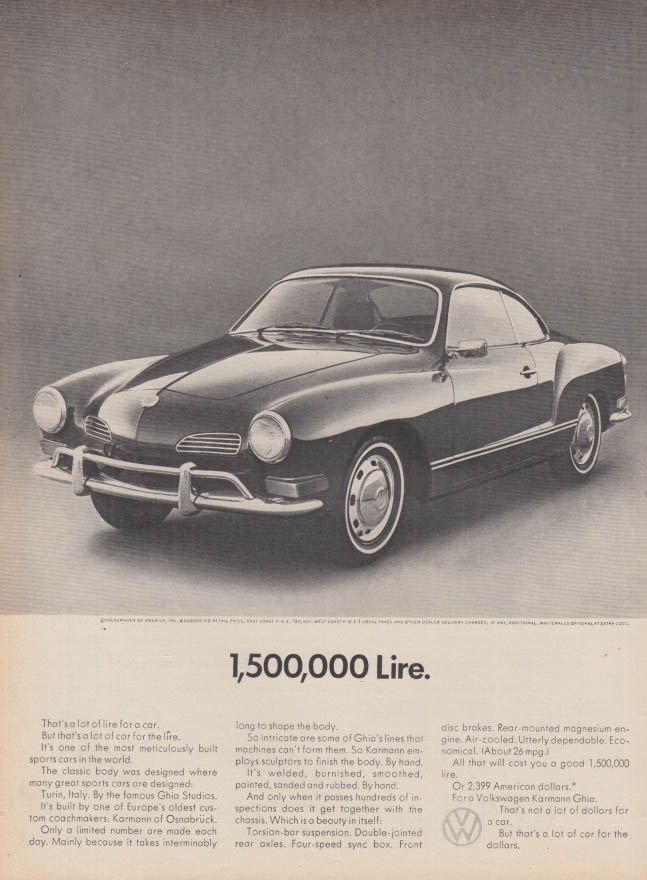 Image for 1,500,000 lire - Volkswagen Karmann Ghia ad 1970 RT