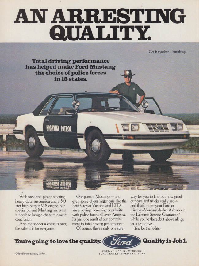 Image for An Arresting Quality - Ford Mustang Highway Patrol Car ad 1984 var