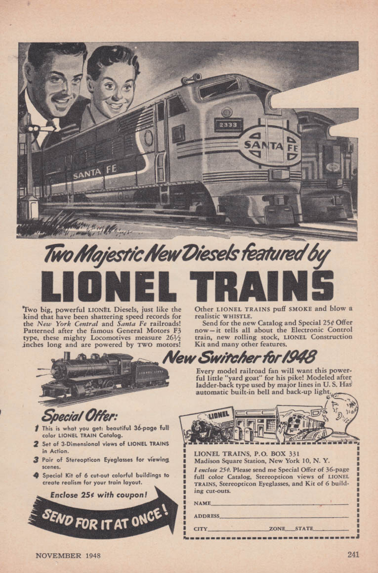 Vintage 1952 Lionel Model Train Catalog in Full Color Mint Condition L 