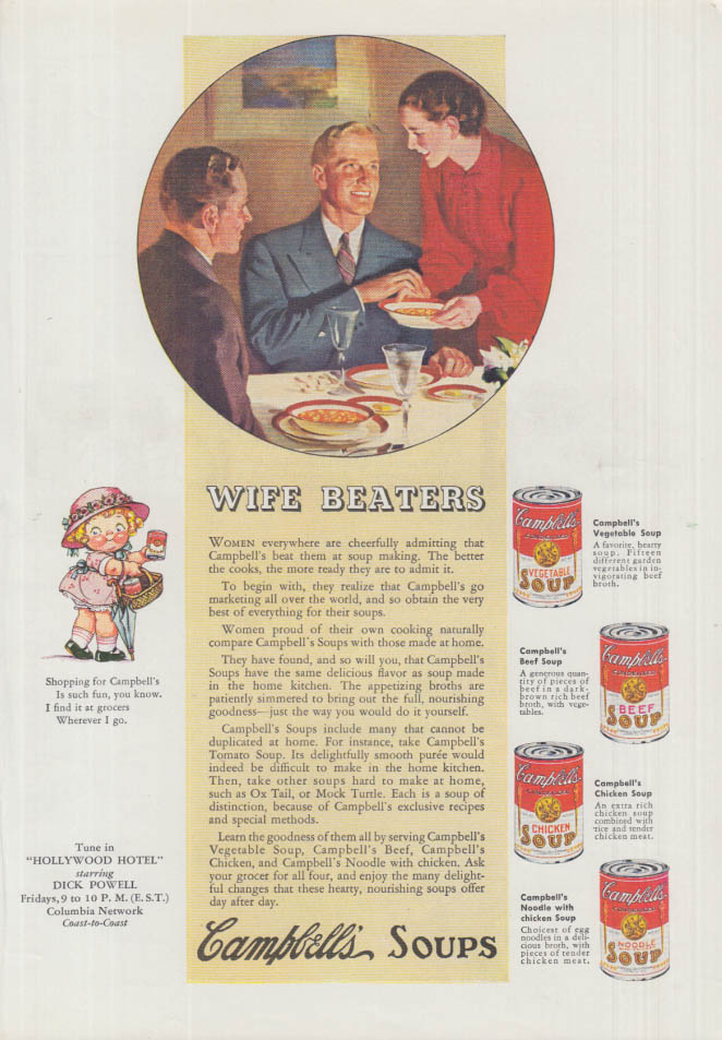 Image for Wife Beaters - Campbell's beats women at soup making ad 1936 T