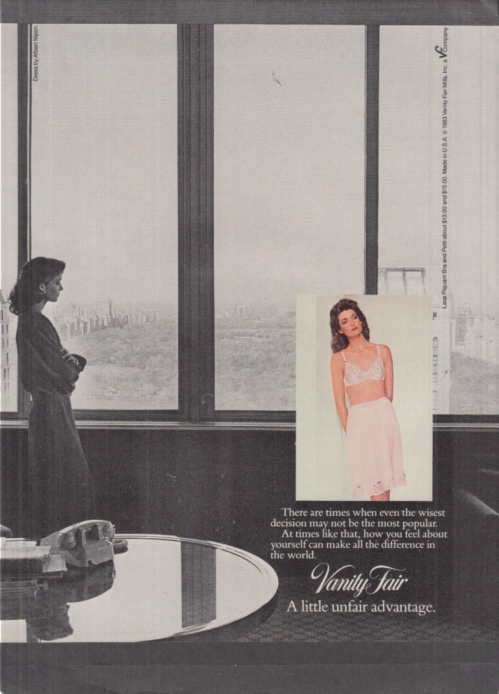 The wisest decision may not be popular Vanity Fair Bra & Slip ad 1983