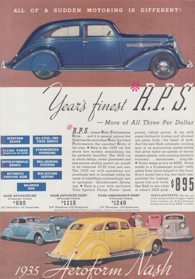 Image for All of a sudden Motoring is Different Aeroform Nash ad 1935 T