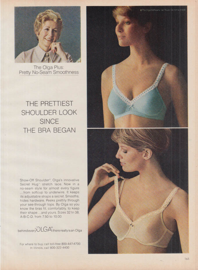 Prettiest shoulder look since the bra began - Olga Secret Hug Bra ad 1976