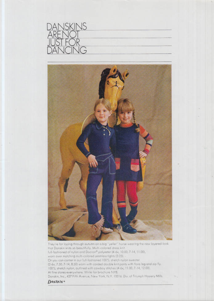 Image for Danskins are Not Just For Dancing ad 1972 little girls tights & outfits NY