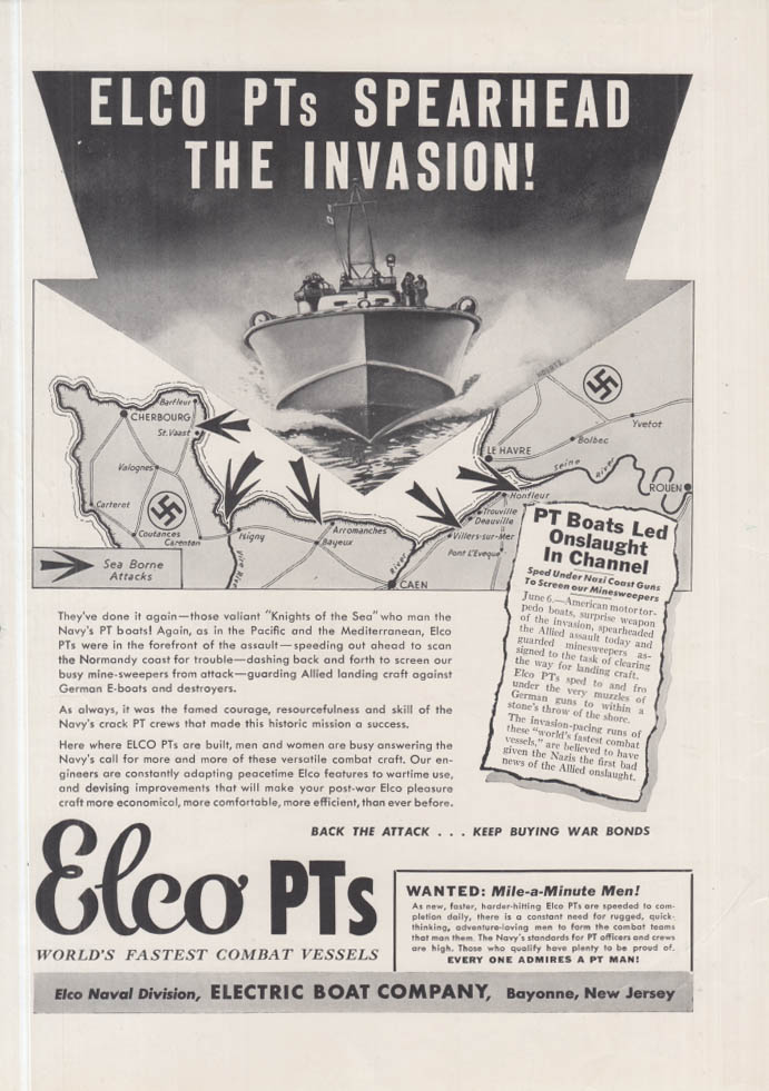 Image for Elco PT Boats Spearhead the Invasion! Electric Boat ad 1945